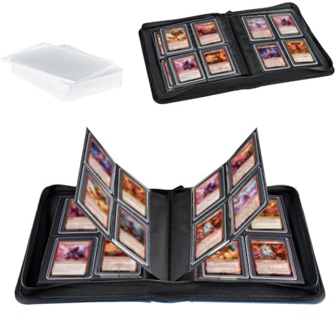 Mcbazel Sammelkarten Album für Pokemon Karte TCG/MTG Toploader Album Hülle Spielkartenbuch Schützendes – 112 Kartenfächer 4 Taschen Wasserdichtes PU-Leder mit 10 Light und Rigid 35PT - Schwarz
