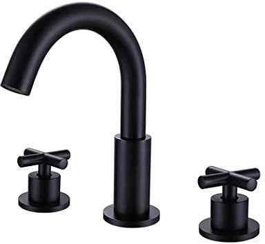 Rubinetto, rubinetto per lavabo da bagno industriale, rubinetto per bagno nero opaco, miscelatore per lavabo in ottone, rubinetto per lavabo da appoggio, rotazione a 360°, doppia maniglia, 3 fori