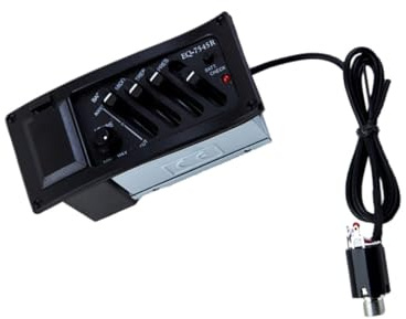 FUNOMOCYA Gitarren Equalizer Verbessert Klangfarbe 4-band für Akustikgitarre Tonabnehmer mit Kunststoffgehäuse und Kabel und Hält Sound Klar