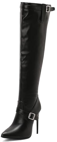 Bviennic Bottes Cuissardes Femme Talon Aiguille Mode Pointu Zip Fête 2499 Noir Taille 42 EU/44Cn