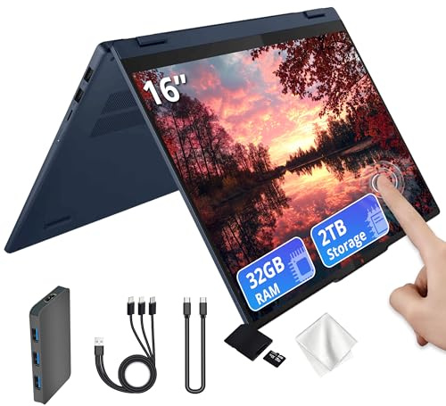 Lenovo IdeaPad 5i 2-in-1 16 WUXGA Touch Laptop, Intel Ultra 7 255U, 32GB LPDDR5X, 2TB Storage(1TB SSD&1TB Docking Station Set), Intel Graphics, Backlit Keyboard, Num Pad, Stylus Pen, Win 11, Blue