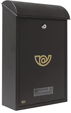 AMIG 10429 - Modèle 2 Boîte aux Lettres extérieure - en Acier - Couleur Noire - Dimensions : 40 x 25 x 10 cm - (Taille Papier DIN A4)