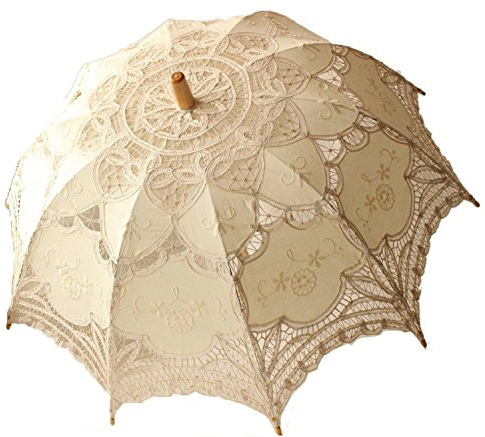 Jellbaby Parasol blanc en dentelle pour femme victorienne Accessoire de costume de mariée Décoration de fête (Beige), Blanc, beige., M