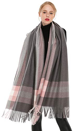 Longwu les femmes doux cachemire écharpe en laine de grandes pashminas châle et enroule chaleureuse a volé couverture,Taille unique,Multicolore-Gris 2