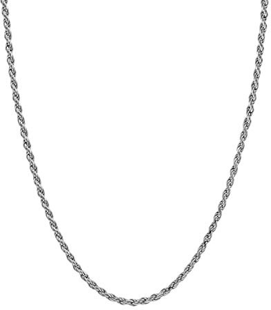 Lifetime Bling 14K Yellow or White Gold solid 2mm Diamond cut Rope chain Necklace w/Real Strong Lobster Claw clasp f/Men or women Thin for pendants 16-24inches