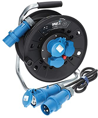 KALLE DAS KABEL Rallonge Electrique Enrouleur KTG 25m CEE, Kit avec câble de raccordement 1,5m, H07RN-F 3G 2,5mm² pour camping, chantier, bricolage & jardin, Made in Germany