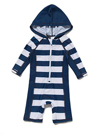 BONVERANO Trajes de baño para recién Nacidos 50+ Trajes de baño con Capucha UV(Azul-Negro,18-24meses