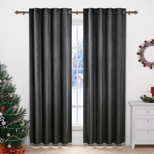 WOLTU 2 Stücke Samtvorhänge, für Schlafzimmer Wohnzimmer, Verdunklungsvorhang mit Kräuselband Thermogardine, 300 g/m² Schwere Samtige, 140 x 245 cm, Grau