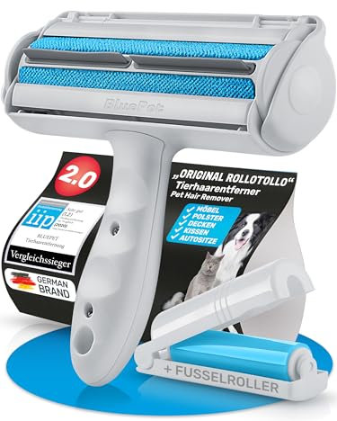 BluePet Original Tierhaarentferner inkl. Mini Fusselbürste für Kleidung I Wiederverwendbare Fusselrolle um Tierhaare, Katzenhaare, Hundehaare entfernen I Abwaschbar, Wiederverwendbar, Lint Remover