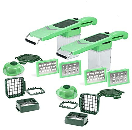 Genius Nicer Dicer Quick Professional Set de 24 piezas – picadora con 6 cuchillas intercambiables y recipiente colector de 320 ml en formato manual | incluye marco