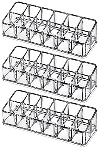 Lurrose 3Pcs Transparent Acrylic Lipstick Organiser Box 12-Slot Lipstick Holder Case for Lip Gloss Makeup Vanity and Counter Storage Clear Cosmetic Display Container for Bedroom Decor