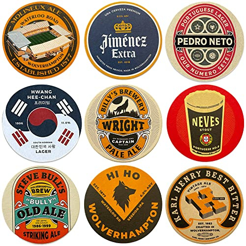 Boot & Ball Wolves FC Beer Mats for Home Pub – 9 Football Inspired Coasters – Traditional Pulp Board Bar Mats – Beer Gifts for Men – Made in the UK