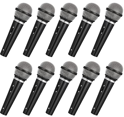 STOBOK Simulation Microphone Toy Prop, 10pcs Pretend Microphone Bulk Simulated Colorful Fake Prop for Party Favors Birthday, Pretend Play Costume Black
