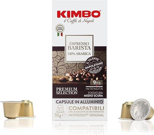 Kimbo Coffee Espresso Barista Capsules (1 x 10) | Nespresso Coffee Machine Compatible | 10 Aluminium Capsules, Medium Dark Roast | Italian 100% Arabica Coffee Pods, Barista Series