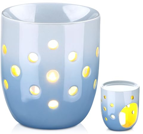 ecooe Lámpara aromática con soporte para velas de té, de cerámica, difusor de aroma, color azul degradado