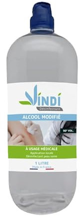 Vindi Désinfectant Alcool modifié 90°- Flacons de 1L - Fabrication Française - Désinfection peau saine et ustensiles médicaux