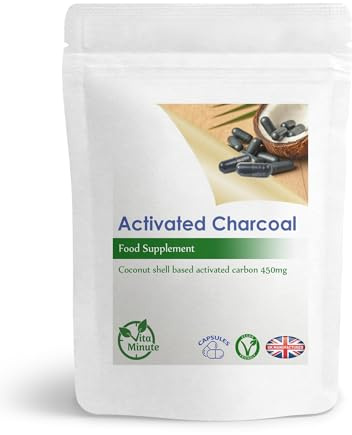 Activated Charcoal Capsules 450mg | Natural Coconut Shells | Vegan | Helps Detox & Reduce Flatulence (Pack of 60)
