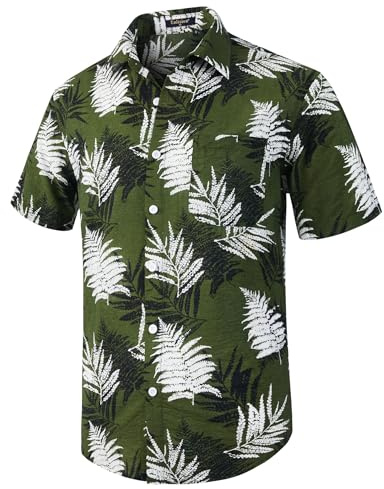 Enlision Chemise hawaïenne à Manches Courtes pour Homme Funky Chemise Hawaienne Été Plage Motif Floral Vert L
