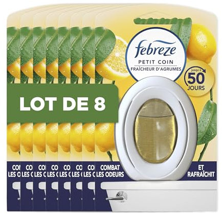 Febreze Petit Coin Fraîcheur D'agrumes, Désodorisant WC En Continu Pour Élimination Et Prévention Des Odeurs, Fraîcheur Jusqu'à 50 Jours, 8 X 7.5 ML