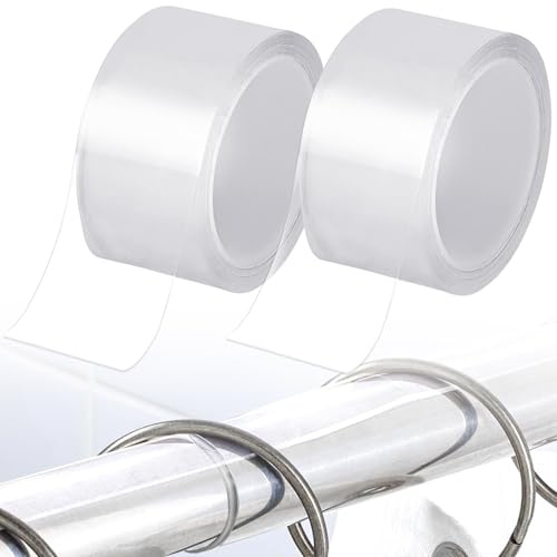 TORIHIKI 2 Pcs Curtain Glide Tape, 16.4 Ft Drapery Ring Glide Tape, Smooth and Silent Curtain Rod Glides Tape for Curtain Rings, Transparent Adhesive Curtains Slide Tapes