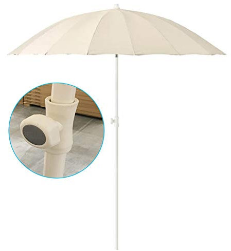 Ombrellone Da Spiaggia Da 200 Cm, Ombrelloni Da Giardino Rotondi Compatti Portatili Con Stecche In Tessuto E Acciaio, Beige