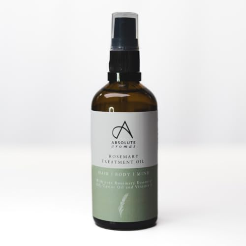 Absolute Aromas | Rosemary Hair & Body Oil – Hair Growth & Skin Moisturizing Treatment with Rosemary Essential Oil, Castor, Sunflower & Almond Oils, 100ml