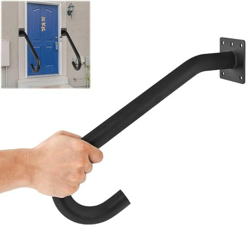 VANROUG 2 Pcs Handrail for Outdoor Steps, 1-3 Step Stair Handrail Safety Grab Bar for Stairs, U-Shaped Handrail Black Wall Mounted Stair Railing Kit for Garage Porch Deck Entry Steps