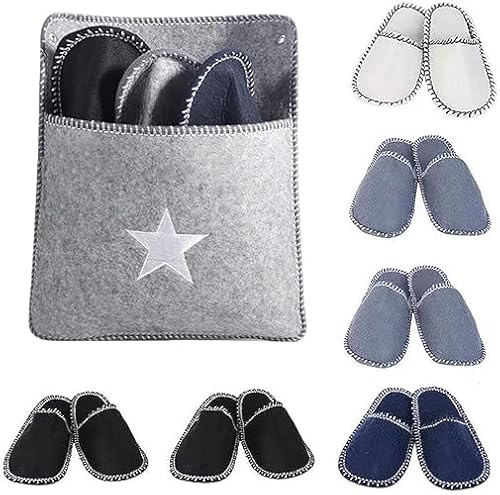 DAJASD Set di 6 Paia di Pantofole per Ospiti in Feltro Antiscivolo, per Famiglia, Spa, Hotel, Viaggi, Unisex, Bianco, 32 2/3 EU X-Larga