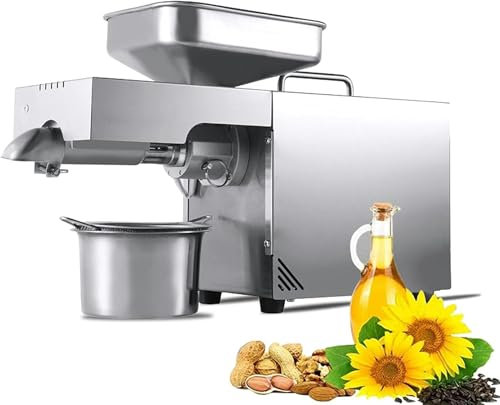 AFLEPCBRQ Automatic Oil Press Machine, 600W Stainless Steel Oil Expeller, Cold Hot Press Squeezer for Flax Peanut Castor Nut Sesame