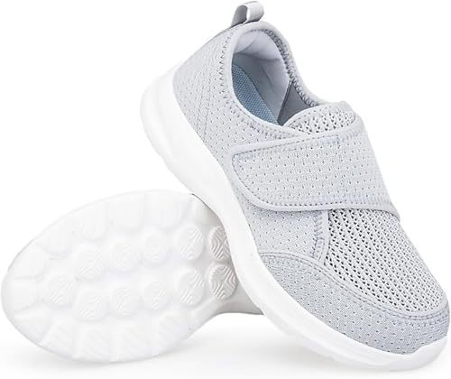 PTLYE Chaussures diabétiques pour Femmes Extra Larges avec Sangle réglable, Chaussures orthopédiques, Chaussures de randonnée à Enfiler pour Les Pieds gonflés des Personnes âgées-Grey||38 EU