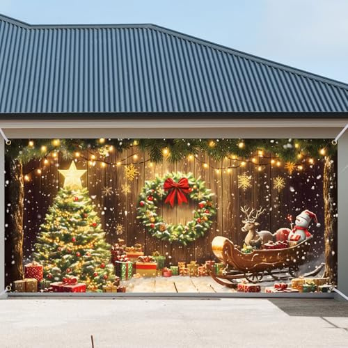 Gosknor Garagentor Banner Weihnachten, Wandbilder für Garagentore Weihnachtsdekoration für Garagentore Weihnachts Abdeckung für Garagentore für Garage Garten Terrasse Weihnachtsdekoration
