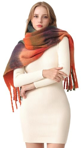 HOTIAN Damen Schal Winter Warm Schal Bunte Thick Wrap Schals Oversized Kariert Herbstschal Weicher Warmer Deckenschal