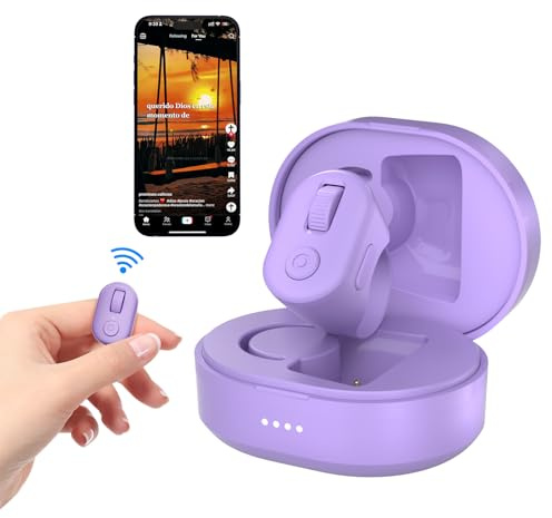 Tik Tok Fingerspitzen Scrolling Ring, Page Turner für iPhone iPad, Bluetooth Fernbedienung Finger Scroller mit Ladehülle Kompatibel mit iOS, Android Handys, Tablets - Lila