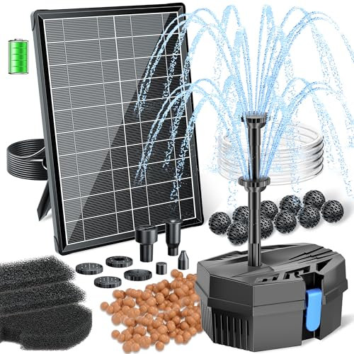 Biling Filtro solare per laghetto da 8 W, con pompa, 405 l/h, filtro per laghetto, pompa solare con batteria da 1,5 m, 10 ugelli fai da te, giardino, stagni, fontana solare per esterni, acqua pulita