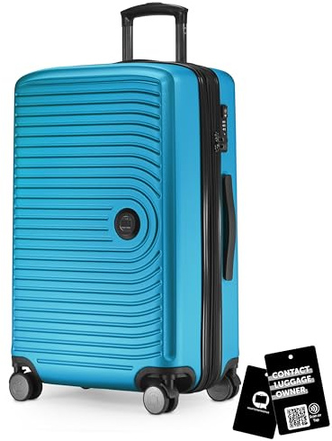 Hauptstadtkoffer Mitte - Mellanstor resväska hårdskal 68 cm expanderbar, resväska för incheckat bagage, TSA-lås, 4 dubbelhjul, rullväska, 88 L + Digital bagagetagg, Cyanblå
