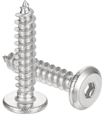 sourcing map Viti autofilettanti M4 x 20 mm (50 pezzi) a testa piatta e rotonda, in acciaio inossidabile, viti autofilettanti a filettatura completa, viti a testa esagonale per mobili in legno