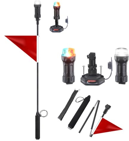 CLGMarine LED Battery Navigation Lights for Kayaks & Small Boats - Dual-Color (Red/Green) Bow/Stern Light Kit with Portable Folding Lamp Post (47 Inches)