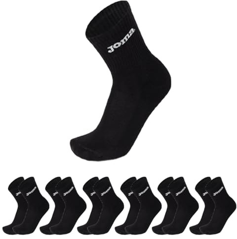 Joma Calze Uomo Spugna, Calzini Tennis Padel Uomo, Calcio e Basket, Crew Socks Altezza Metà Polpaccio, Calzini Sportivi Corti in Cotone, 6 Paia (NERO, 42-43)