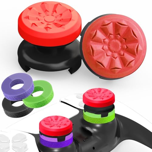 TEUVO Thumbsticks Grip Joystick pour PS5 - FPS Capuchons Joystick pour PS5 & PS4 Accessoires Manette Set, 2 Controller Thumb Grip + 3 Anneaux de Précision Grips à Aide avec Viser Réduire Pouce Fatigue