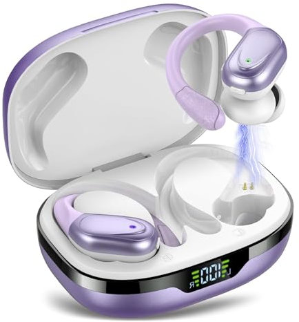 Ecouteurs Bluetooth sans Fil Sport, 60H Casque 5.3 avec CVC8.0 Antibruit, Ecouteurs sans Fil avec 4 ENC Mic, IPX7 Étanche Oreillette Bluetooth, Écouteurs pour Running Blanc Violet