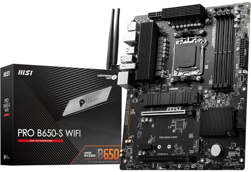 MSI PRO B650-S WiFi V1 Motherboard, ATX - Supports AMD Ryzen 9000/8000 / 7000 Series Processors, AM5 - DDR5 Memory Boost 6000+MHz/OC, 2 x PCIe 4.0 x16, 2 x M.2 Gen4, Wi-Fi 6E