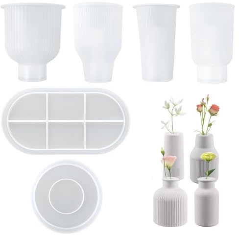 Wholesoukyii 4 Pièces Moules en Silicone pour Vases, 4 Types Différents, avec Plateau et sous-Verres, Moules en Silicone DIY Faits à la Main, pour Destinés à la Fabrication de Vases
