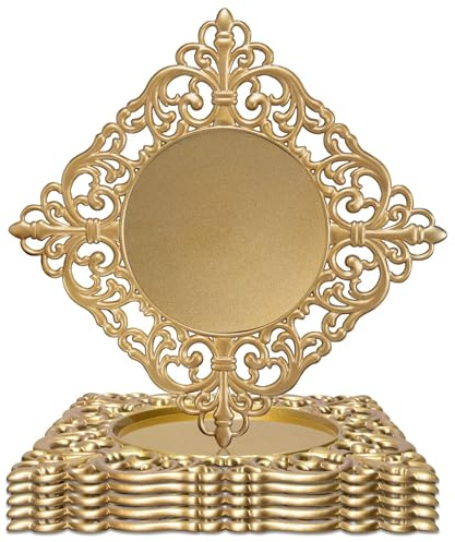 JEVERGN 6 Pack Gold Charger Plates, 12 Square Chargers for Dinner Plates, Gold Plate Chargers with Embossed Rims, Plastic Charger for Wedding, Party Event, Dinner, Table Setting