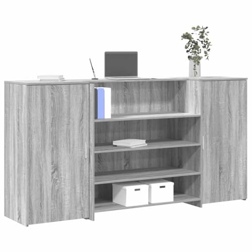 Teenpull Empfangstheke Grau Sonoma, 200x50x103,5 cm, Holzwerkstoff, Robuster Tresen für Büro, Salon, Praxis, Vielseitiger Empfangstisch mit Stauraum