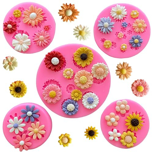 Silikonform Blumen 5 Stück 3D Silikonformen Blüten Silikonformen Gießformen Blumen Fondant Formen Silikon Jello Schokoladenform für Kuchendekoration Backen Seife Kerzen DIY Handwerk