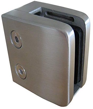 PMC Edelstahl V2A Glashalter Klemmhalter Glasklemme Geländer Sicherungsplatte (Vierkantrohr - Flach, 16,76 mm)