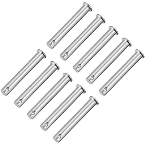 sourcing map 10 Stück Steckbolzen Einloch Gabelbolzen 10mm x 65mm Splintstift Flachkopf verzinkter Stahl Lochbolzen