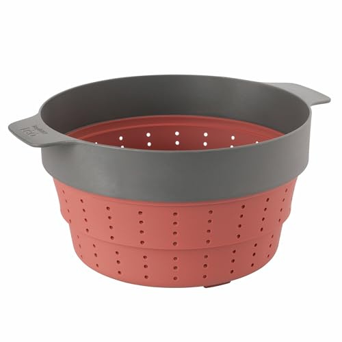 Berghoff 3950152 Cesta de vapor y colador multifuncional plegable de silicona, color rosa y gris