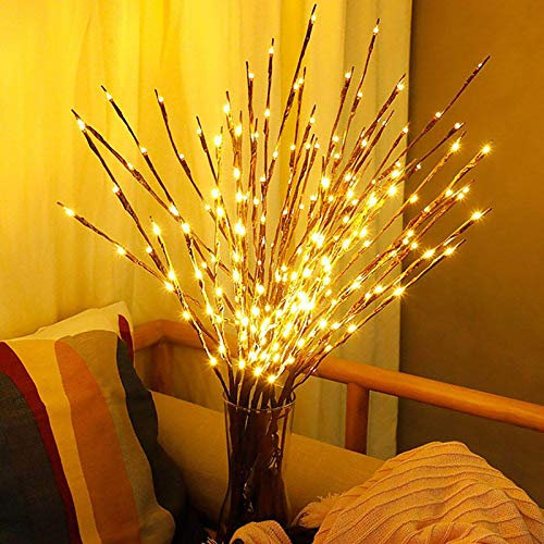 Occoi Ramas de Luces LED, Funciona con Pilas, jarrón de Ramas iluminadas, jarrón de Sauce Artificial, ramitas pequeñas, Color marrón, 30 Pulgadas, 20 LED para decoración romántica del hogar, Paquete