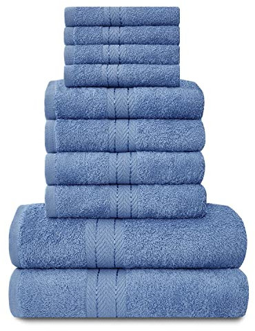 GC GAVENO CAVAILIA Towels Family Bale Set - 10 Piece 100% Egyptian Cotton, 4x Face 4x Hand 2x Bath Towel, Premium Quality Highly Water Absorbent Bathroom Accessories, Machine Washable, Blue, 544654